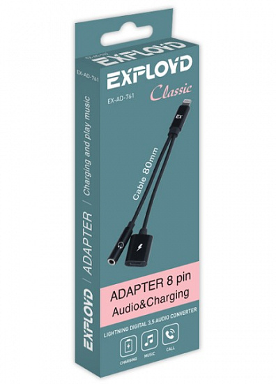 Купить Переходник/Exployd/8 pin/Jack 3,5mm - 8 pin/черный/Classic/EX-AD-761 в Сургуте